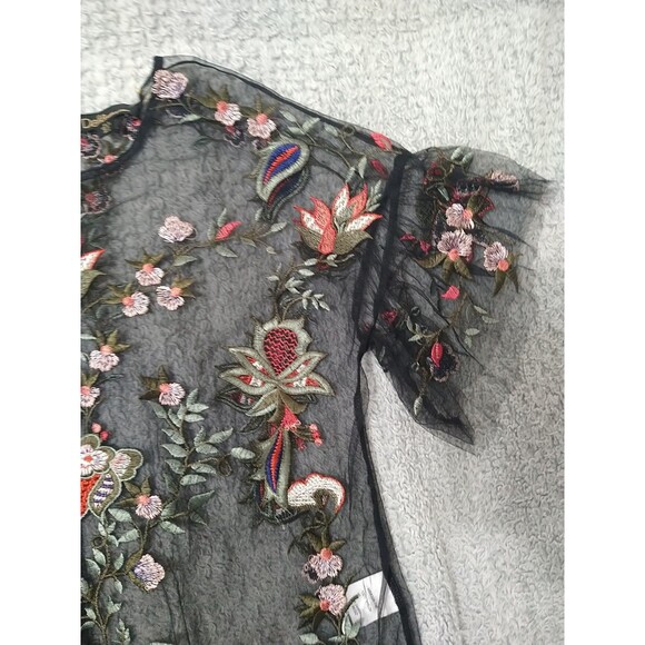 Dalia Sheer Embroidered Floral Flared Sleeve Top Small Multicolor Boho Feminine - Picture 5 of 11